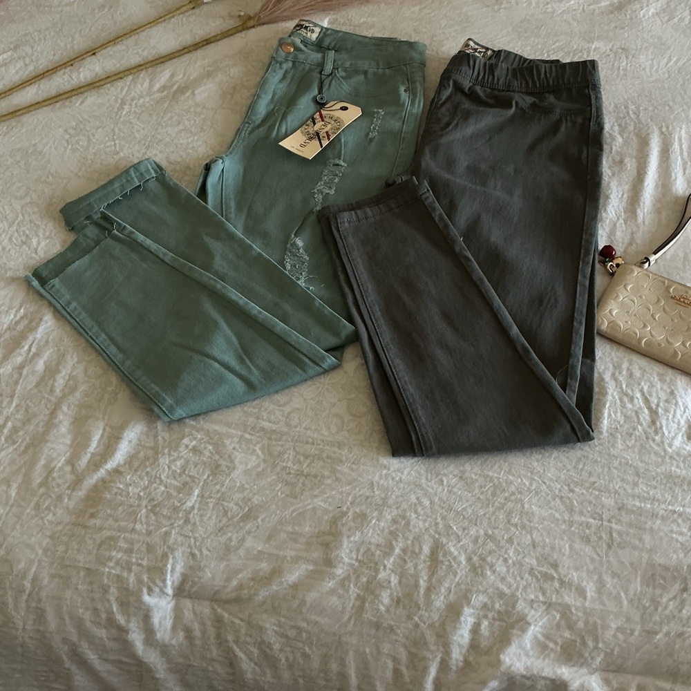 Two Casual Skinny Pants - Green & Charcoal $13 each